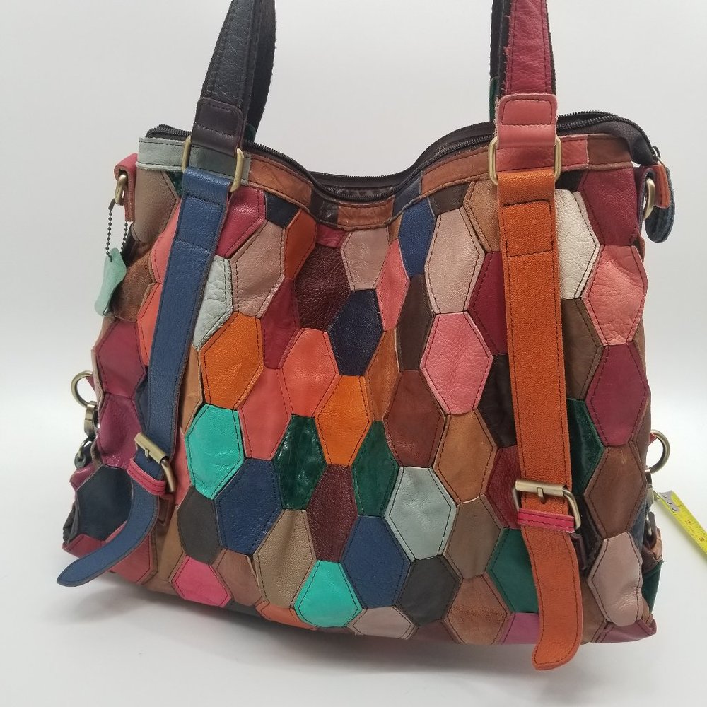 Ameri Leather | Patchwork Boho Leather Purse Tote… - image 4